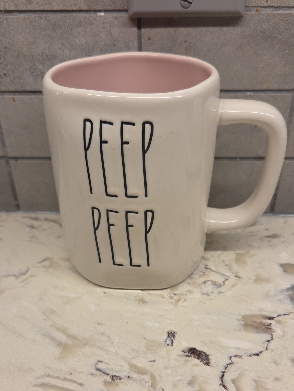 Rae Dunn Cream and Pink 'Peep Peep' Ceramic Mug - Home Accents Easter